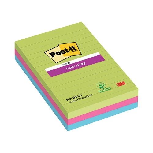 Post-it Notes Super Sticky 101x152mm Lined Ultra (Pack Of 3) 660-3SSUC 3 Post-it Notes Super Sticky 101x152mm Lined Ultra (Pack Of 3) 660-3SSUC