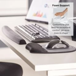 Fellowes Memory Mouse Pad With Wristrest Black/Silver 9175801 -Office Supply Store 91758 memoryfoam mousepad silver foamsupport
