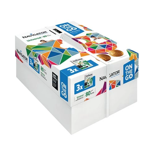 Navigator Universal On The Go A4 Paper 80gsm 3 Reams White (Pack Of 1500) NAVA4OTG 3 Navigator Universal On The Go A4 Paper 80gsm 3 Reams White (Pack Of 1500) NAVA4OTG
